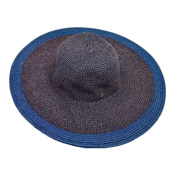 NEW Blue Woven Floppy Summer UPF 50+ Boho Hat by Madrid Hats Easy Pack Easy Wear - Picture 7 of 11